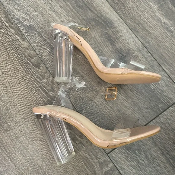 Clear strap heels chunky heel beige - Picture 4 of 10
